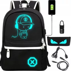   Ultimatives Rucksackset: City-Rucksack mit Etui, Vorhängeschloss, USB- & Klinke-Kabel