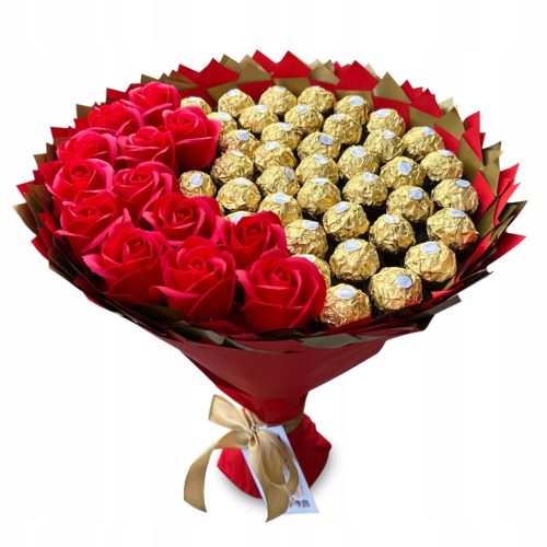  Süßer Blumenstrauß aus Ferrero und Rosen. Geschenk zum Geburtstag, Namenstag, Hochzeit, Hochzeitstag
