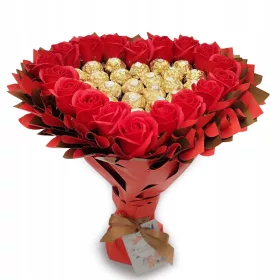    Süßer Herzstrauß mit Ferrero Rocher und 18 Rosen Geschenk zum 18. Geburtstag