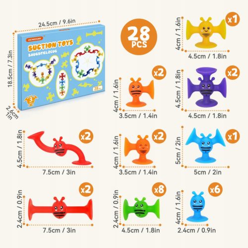  Set mit 28 bunten sensorischen Mini-Silikonfiguren mit Badesaugnäpfen