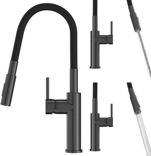 Granitan LONAR bodenstehender Küchenarmatur, schwarz, silber
