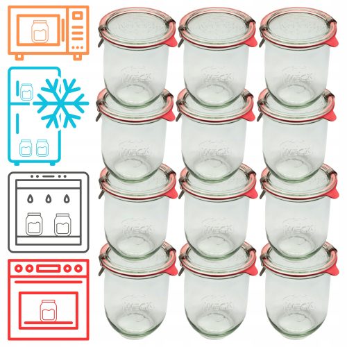 Lebensmittelbehälter WECK Gläser 12 Stück/Glas. Deckel, Gummiband, 1l TULIP-Glas
