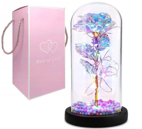 EWIGE ROSE IM GLAS, LEUCHTENDE LED-BOX