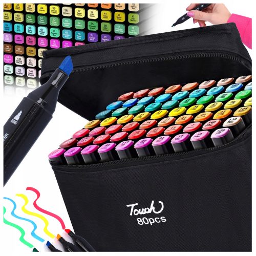  Alkohol-Touchmarker, doppelseitige Marker, Set à 80 Stück + Beutel, bunt