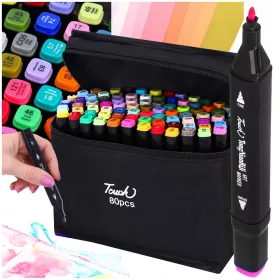    Alkoholmarker, 80 doppelseitige Touch-Marker, farbige Marker + Beutel