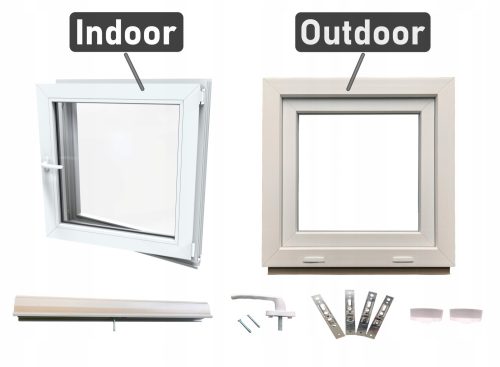 Warmweißes PVC-Fenster, rechts, 50x50, 500x500, Set