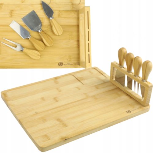 Schneidebretter BAMBUSBRETT ZUM SERVIEREN VON KÄSE + 4 MESSER-SET