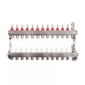   Verteiler für Fußbodenheizung, 12 Abschnitte, INOX-Stahlkreise