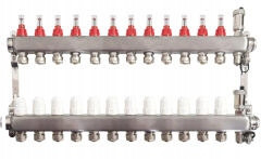 Verteiler für Fußbodenheizung, 12 Abschnitte, INOX-Stahlkreise