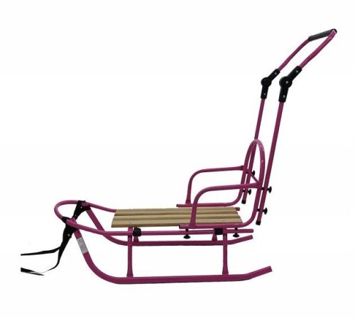  Traditioneller KAREX-Metallschlitten mit Schieber, rosa Rückenlehne