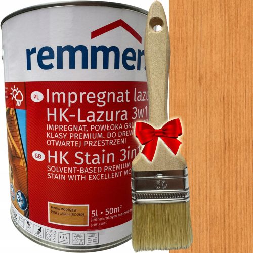 Remmers HK-Lazura 3in1 Lasurmittel Kiefer/Lärche 5 l + Gerader Flachpinsel 5904122341216 5 cm