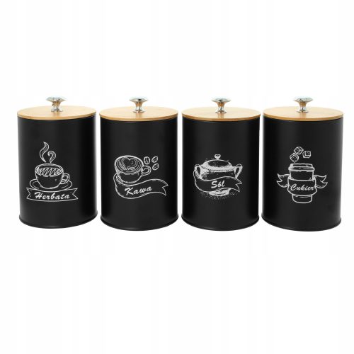 Lebensmittelbehälter Set mit 4 schwarzen Behältern für Tee, Zucker, Kaffee und Salz