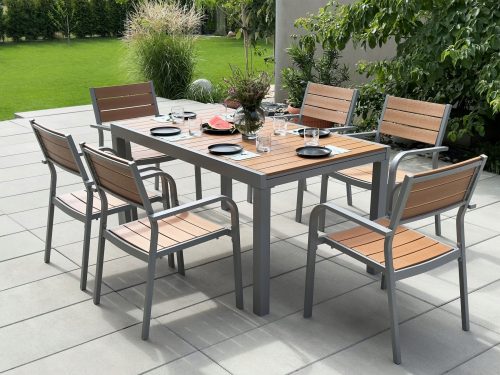 Gartentische und Stühle für die Terrasse MAT-COMPANY Metalltisch und Stühle 2090-SM-W-6K CRAFT Beige und Braun
