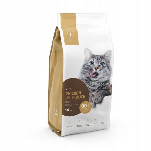 1CAT ERWACHSENE KATZE HUHN MIT ENTE 10 KG MULTIFUNKTIONELLES GETREIDEFREIES FUTTER