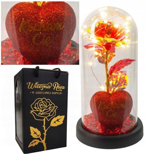 EWIGE ROSE AUS LED-GLAS, BATTERIEBETRIEBEN + USB-KABEL, ANLEITUNG „ICH LIEBE DICH“.
