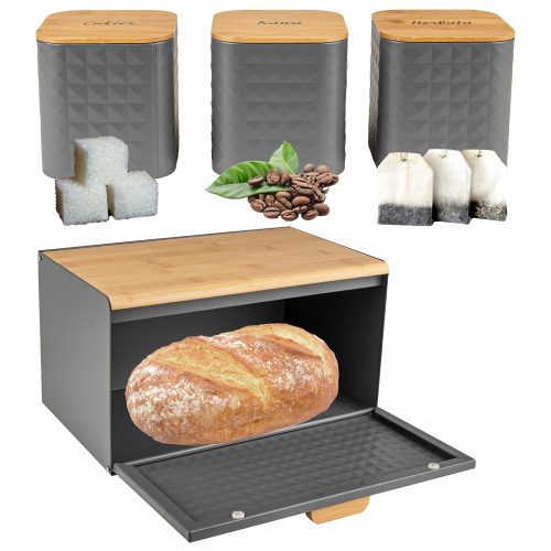 Brotkasten Karl Hausmann Vinto einteiliger Brotkasten, Braun- und Beigetöne, Grau- und Silbertöne, Stahl + Set Küchenbehälter aus STAHL mit Bambusdeckel, 3-tlg.