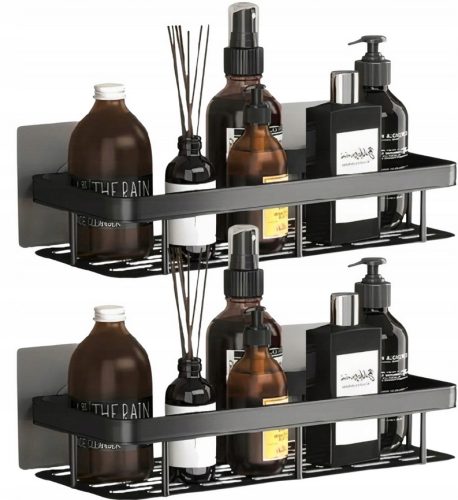  SET AUS 2 STÜCK BADEZIMMER-HÄNGENDES SELBSTKLEBENDES BADEZIMMERREGAL AUS METALL SCHWARZ LOFT