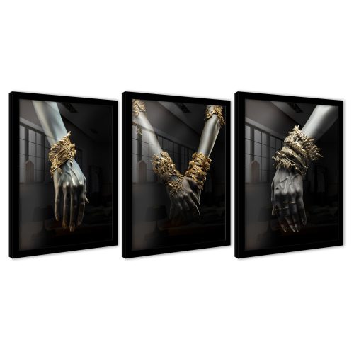 Bilder an der Wand BILDER FÜR RAHMEN WANDPOSTER TRIPTIQUE SET SCHWARZ UND GOLD FRAU 73x159