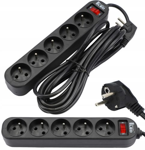 Smartled Strip-Verlängerungskabel 5 m, 5 Stk. Steckdosen, schwarz