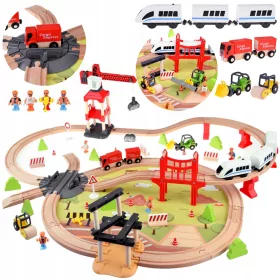    Holzeisenbahn für Kinder, Transportbasis, Kran, Zug, Gleise ZA4830