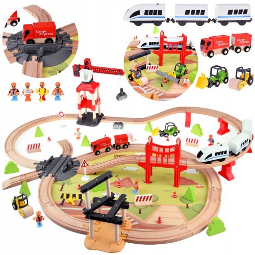  Holzeisenbahn für Kinder, Transportbasis, Kran, Zug, Gleise ZA4830