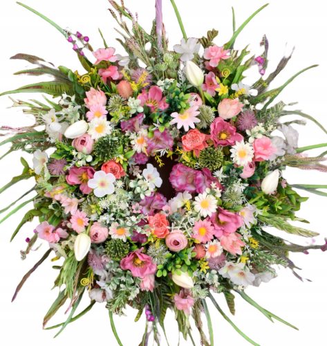 Kränze Ländlicher Frühlingstürkranz mit Gräsern, Gänseblümchen und Anemonen