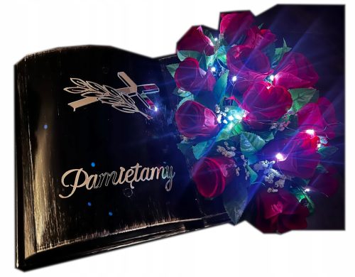  BUCH für Grab-LED-Dekoration RED ROSES BOOK schwarz mit silbernen Buchstaben