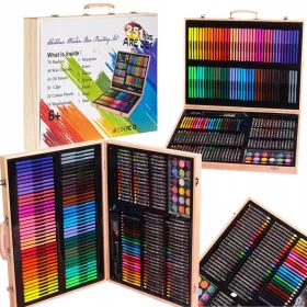    GROSSES KÜNSTLER-SET AUS HOLZ, MARKER, Buntstifte, Farben, LITTLE ARTIST, 251-tlg