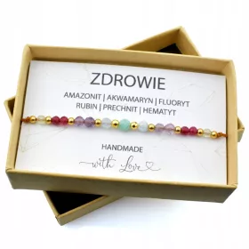    Damen-Gesundheits-Talisman-Armband Aquamarin-Hämatit-Naturstein 14 Karat