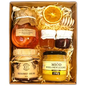    KORB GESCHENKSET BOX GESCHENKMARMELADE HONIG ZITRONE HIMBEERE