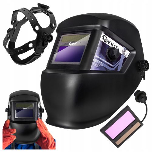 GEKO Schweißhelm mit automatischer Verdunkelung, schwarz + rotes Telefonband