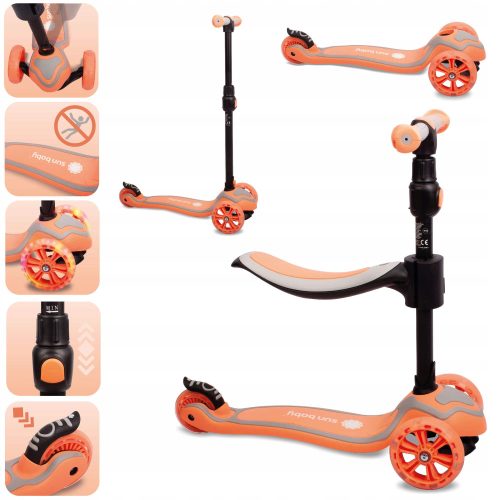  Laufrad, Roller, Skateboard Flash 3 in 1 mit LED-Rädern – Pfirsich