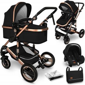  Kiduku 3-in-1-Kinderwagen in Schwarz