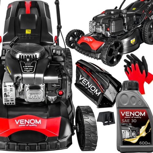  Venom Benzin-Rasenmäher mit Korb, 139 cm³ Fassungsvermögen. Korb 62 Jahre alt