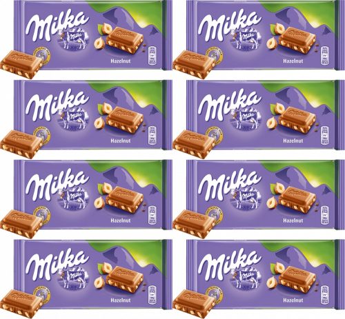 8er Pack Milka Schokolade mit Haselnüssen, 90g