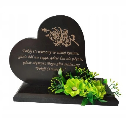  Kleines Herz auf einem Denkmal, Statuette mit Ständer, schwarze Blumen, JEDE GRAVUR