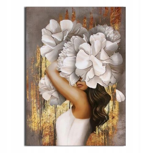 Bilder an der Wand 1x BILD FRAU MIT BLUMEN AUF DEM KOPF GOLD GLAMOUR 100x140
