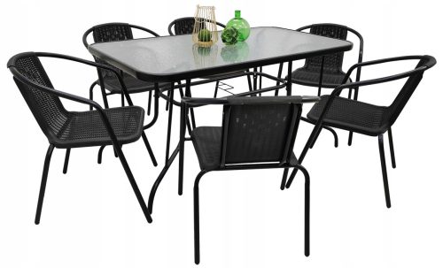 Gartentische und Stühle für die Terrasse Gartenmöbel-Set Kontrastmetall BERGOMO schwarz, 7-teilig.