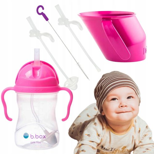  B.box Wasserflasche mit Strohhalm 240 ml + Strohhalme + Doidy-Becher SET zum Trinkenlernen