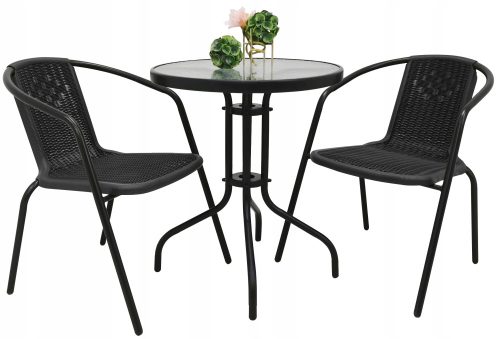 Ein Satz Garten- und Terrassenmöbel Gartenmöbel-Set Kontrastmetall BERGOMO schwarz, 3-teilig.