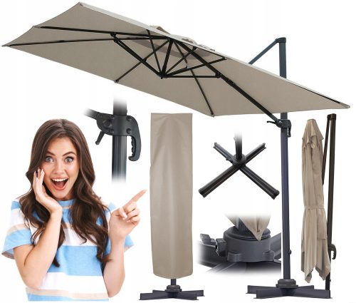 Sonnenschirm für Terrasse und Garten - Carruzzo-Regenschirm mit Galgen, Beige und Braun, 420 x 260 cm