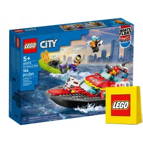    LEGO City 60373 Feuerwehrboot + LEGO VP Papiertüte, mittelgroß, 41 cm x 34 cm x 11 cm, GESCHENKTASCHE