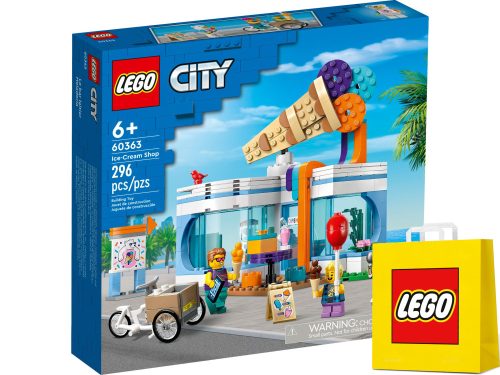  LEGO City 60363 Eisdiele + VP LEGO Papiertüte, mittelgroß, 41 cm x 34 cm x 11 cm, GESCHENKTASCHE
