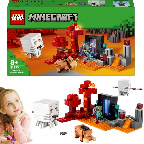  LEGO Minecraft 21255 Hinterhalt im Netherportal + Geburtstagskarten für eine Kindergeburtstagskarte