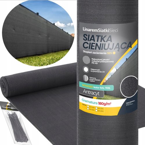 Beschattungsnetz Linarem SiatkiSieci 95 % 1,8 m x 25 m Anthrazit