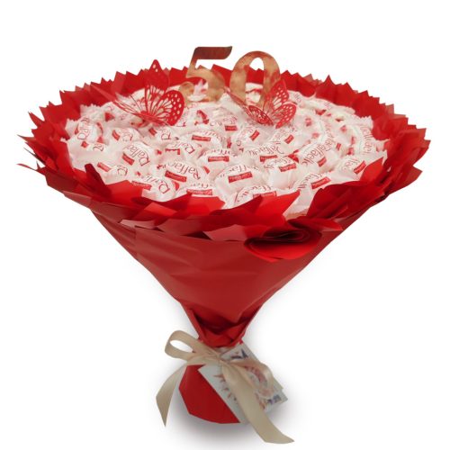  Süßer Blumenstrauß mit Raffaello, 50 Stück. Geschenk zum 50. Geburtstag