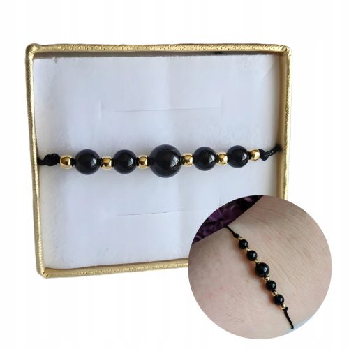  Schwarzes Turmalin-Armband aus 925er Silber an einer schwarzen Schnur, verstellbar