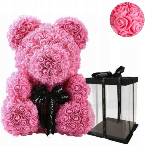 Teddybär mit Rosen 40 cm Rosa mit Schleife GESCHENK + EWIGE ROSE IM GLAS VALENTINSTAGSGESCHENKE