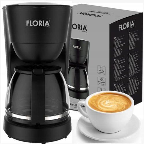  Floria ELEKTRISCHE KAFFEEMASCHINE (SCHWARZ) Tropfkaffeemaschine 1,2 l schwarz
