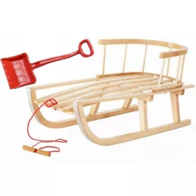    Traditioneller polnischer Holzschlitten mit Rückenlehne, kostenlosem Seil und Schaufel